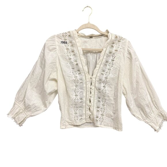 Free People Women Louella Top White Embroidered Bohemian Cottagecore Aesthetic - Picture 2 of 9